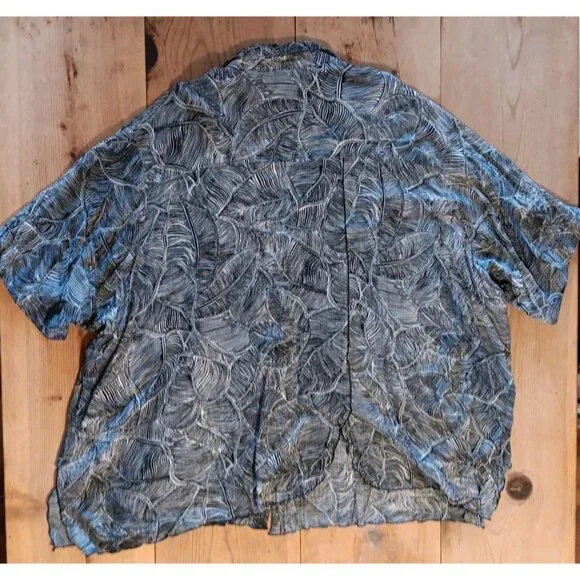 Vtg MiB Womens Plus K 5X Blouse Top Button Front Floral Rayon Black Open Back - Picture 5 of 7